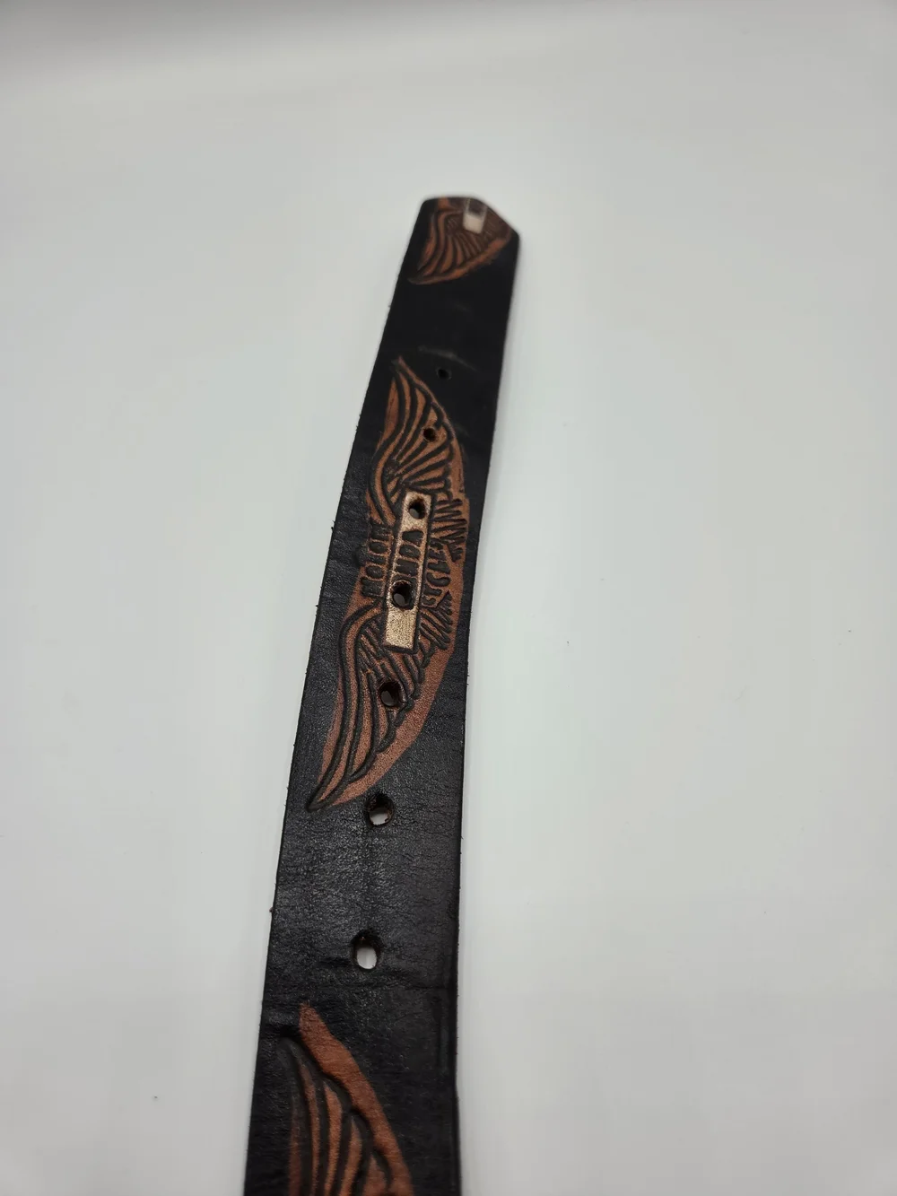 Honda Motor Leather Belt with Western Eagle Gold-Tone Buckle